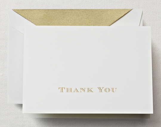 Gold Thank You Boxed Folded Note Cards - Hand Engraved